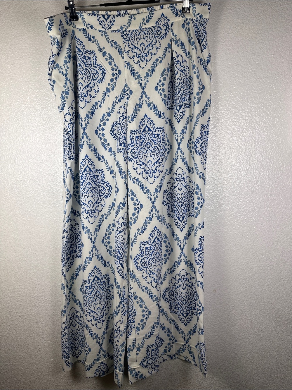 Beautiful by Lawrence Zarian Women's Blue White Damask Palazzo Wide-Leg Pants XL